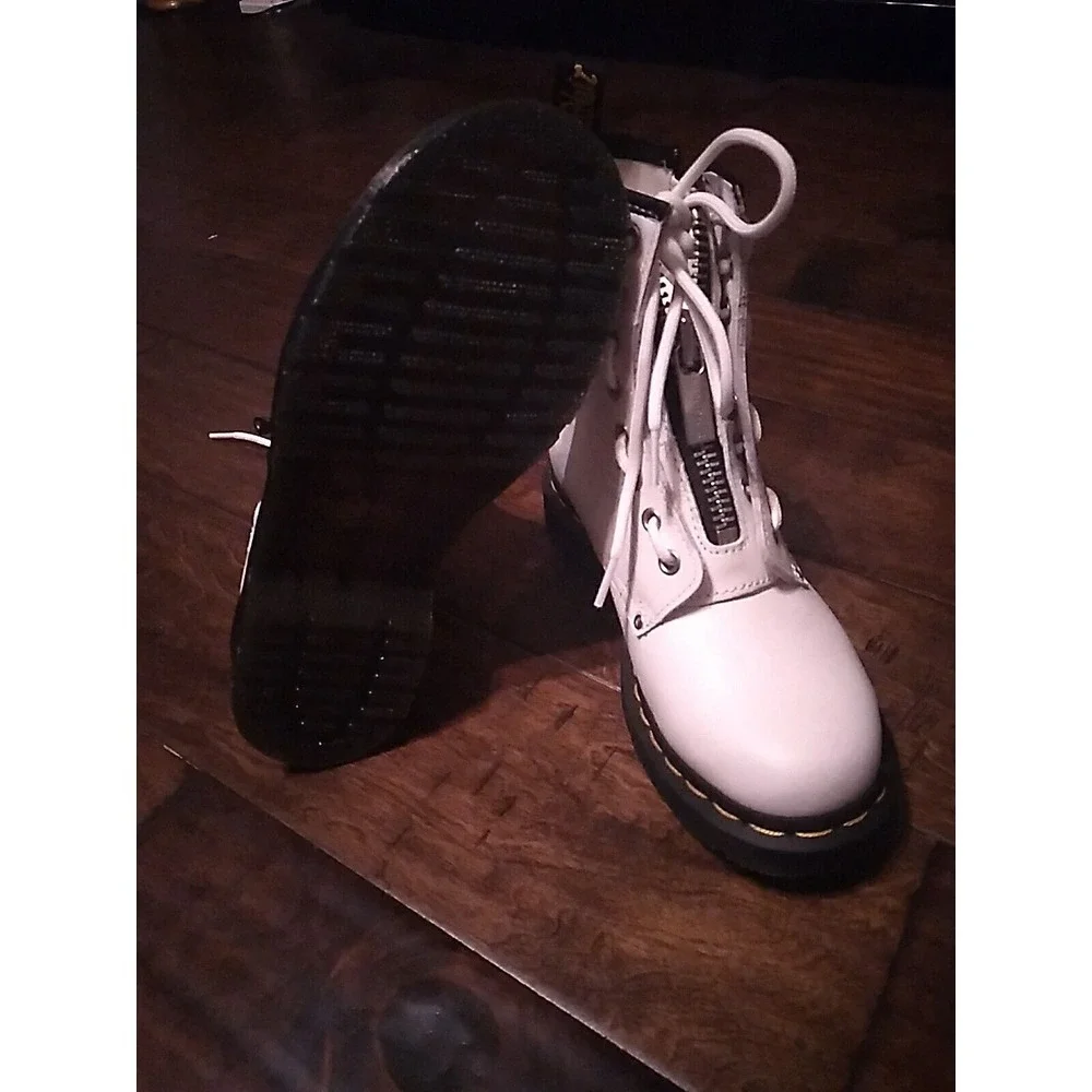 Dr. Martens Zip Front Leather Ankle Boots White Fashion Combat Boots‎